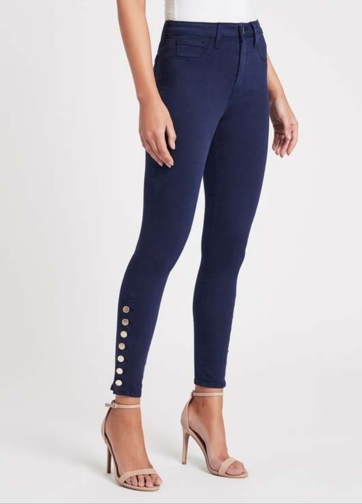 L'AGENCE Navy Button-Trim Skinny Jeans
